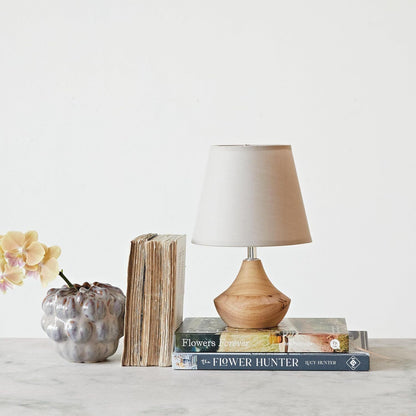 Eucalyptus Wood Table Lamp with Linen Shade Natural Home Decoration Desk Gift