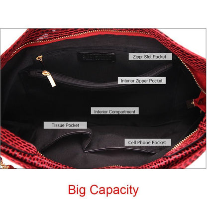 Snake Pattern Shoulder Bag Serpentine Hobo Bag Tassel Handbag Purse Big Red Tote