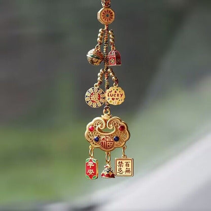 Ruyi Lock Car Pendant Enamel Peace Blessing Rearview Mirror Hanging Ornament