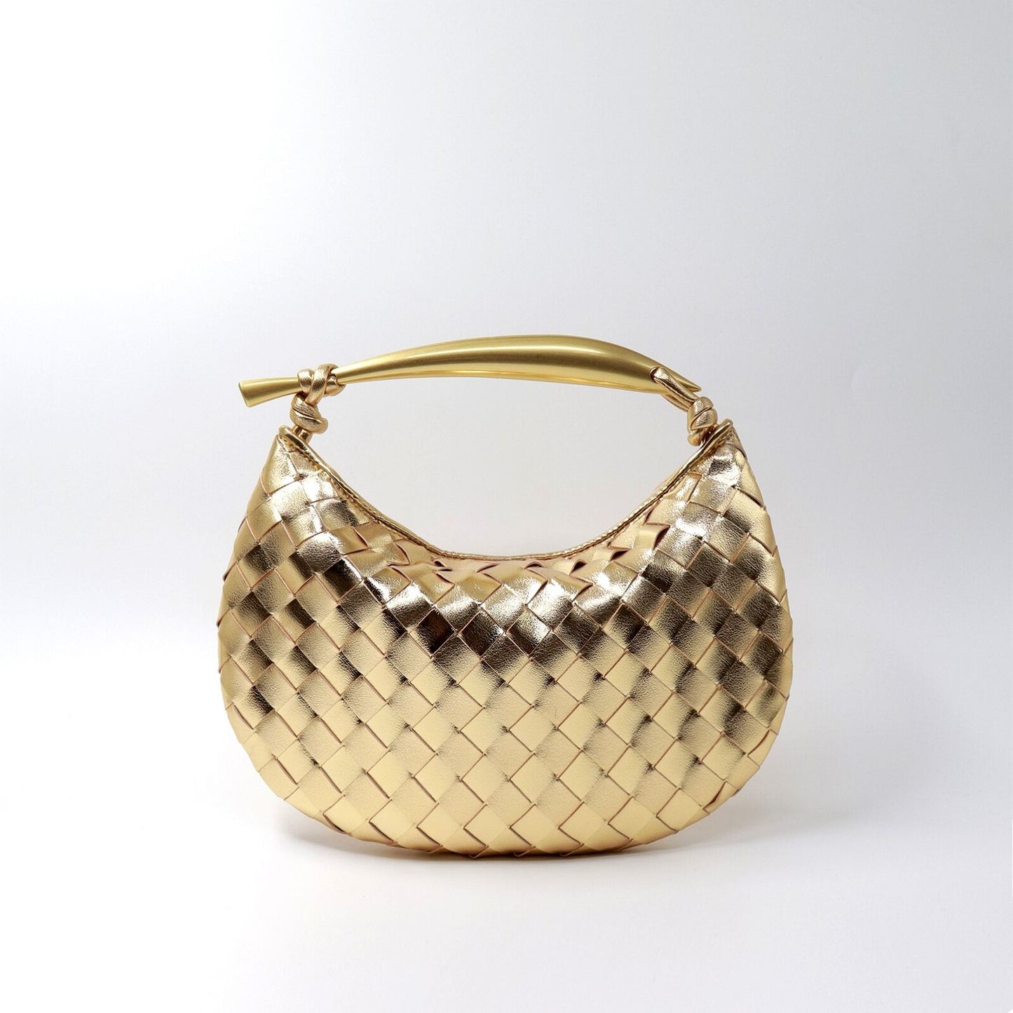 Woven Microfiber Leather Top Metal Handle Clutch Handbag Purse Tote Fashion Bag