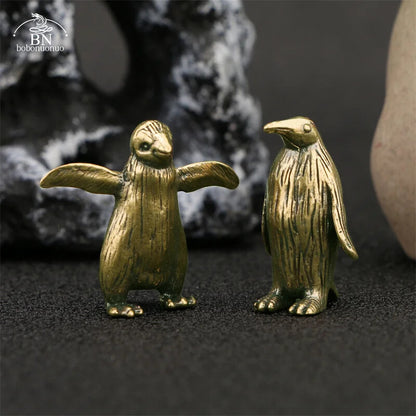 Brass Antarctic Penguin Small Statue Desk Ornament Tea Pet Paperweight Crafts