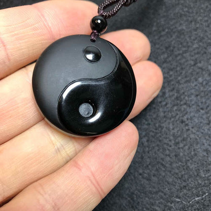 Black Obsidian Yin Yang Necklace Pendant Feng Shui Bagua Necklace Amulet Jewelry