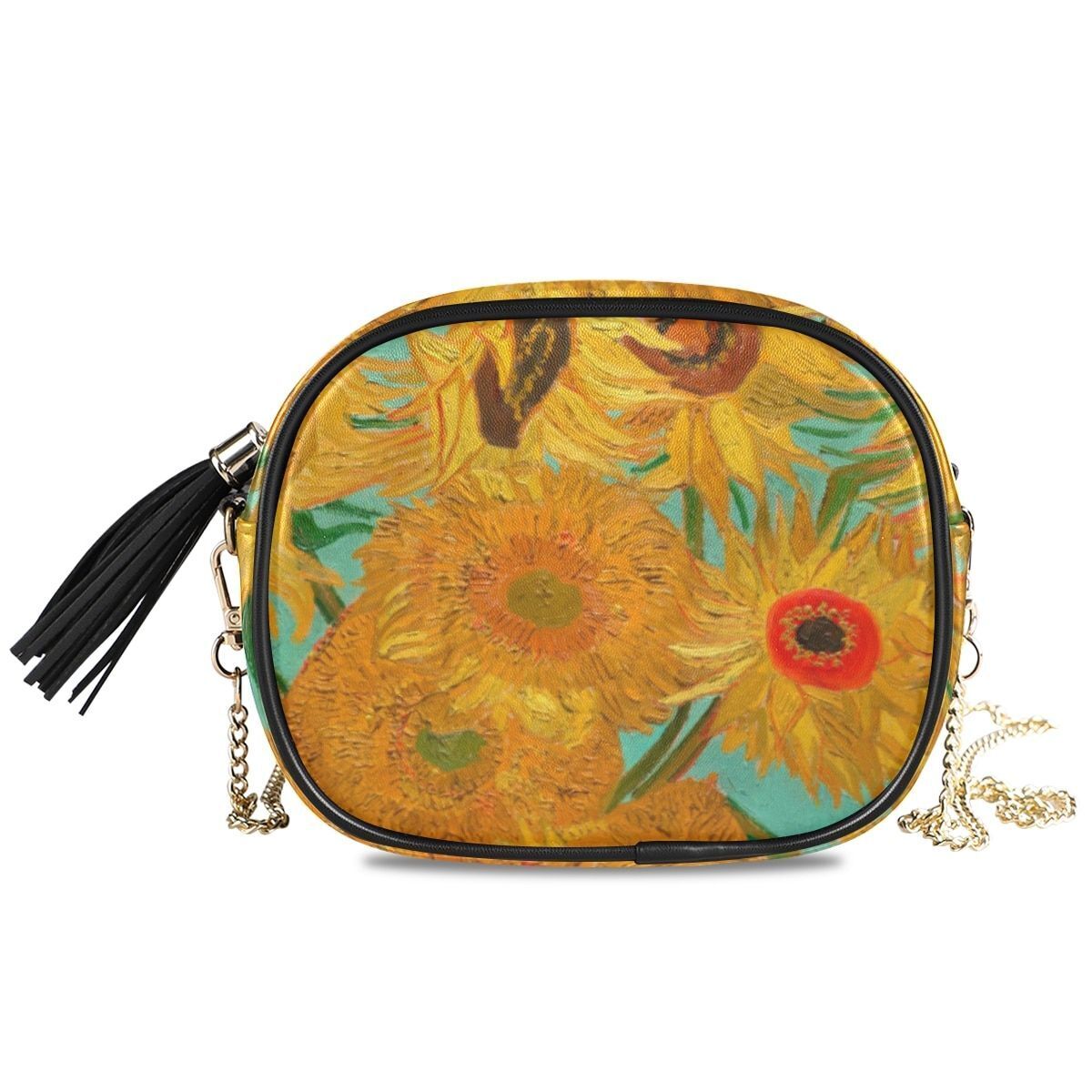 Small Shoulder Bag Retro Synthetic Leather Oil Painting Handbag Purse Crossbody
