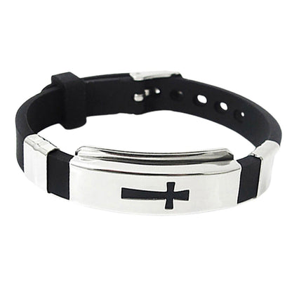 Men Stainless Steel Rubber Bracelet Retro Classic 3D Jesus Cross Style 1792