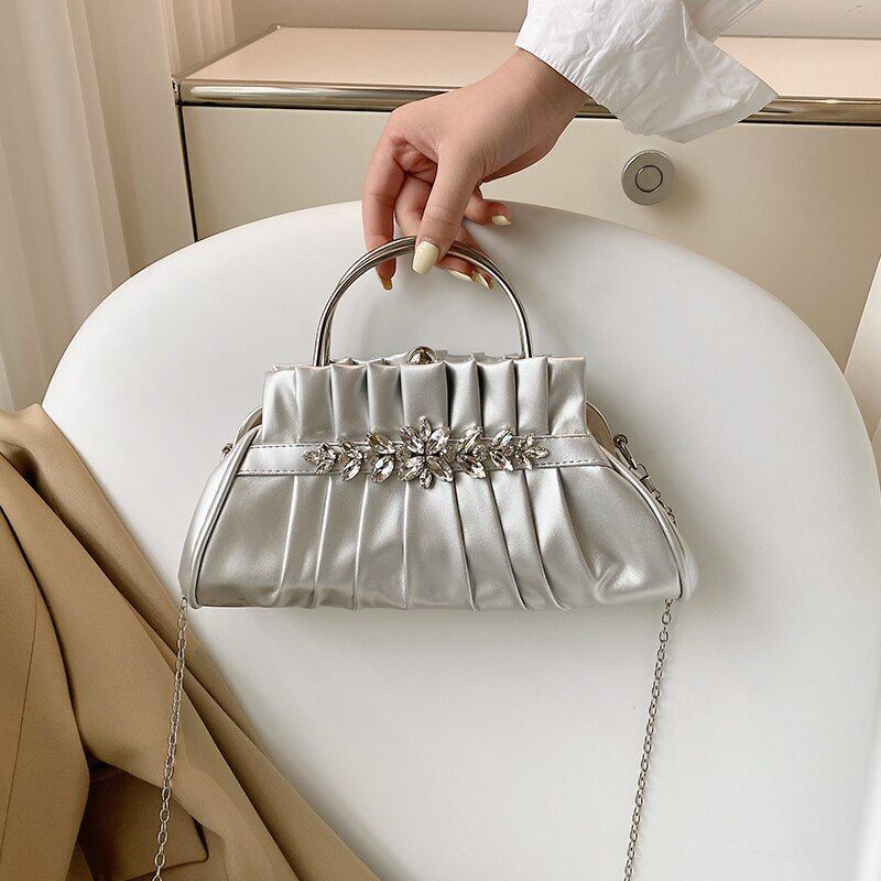 Evening Party Clip Bag Pleated Shoulder Bag Vintage Handbag Luxury Shoulder Bags