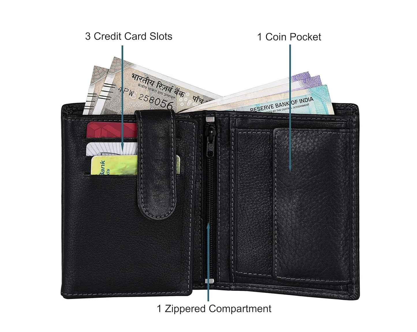 New Black Bi-Fold Leather Men's Wallet RFID Protection Gift Item