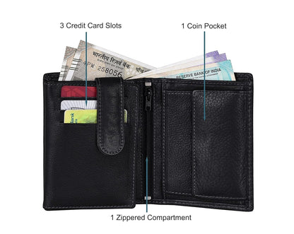 New Black Bi-Fold Leather Men's Wallet RFID Protection Gift Item