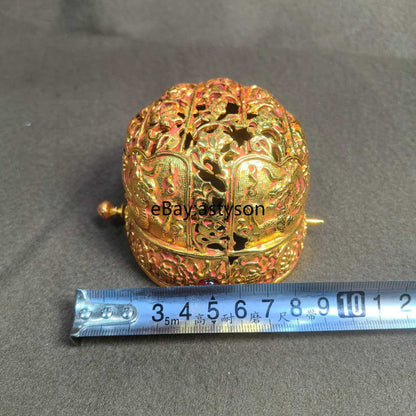 4"Chinese Ancient Dynasty Bronze Gilt Fengshui Wealth Cap Crown Statue
