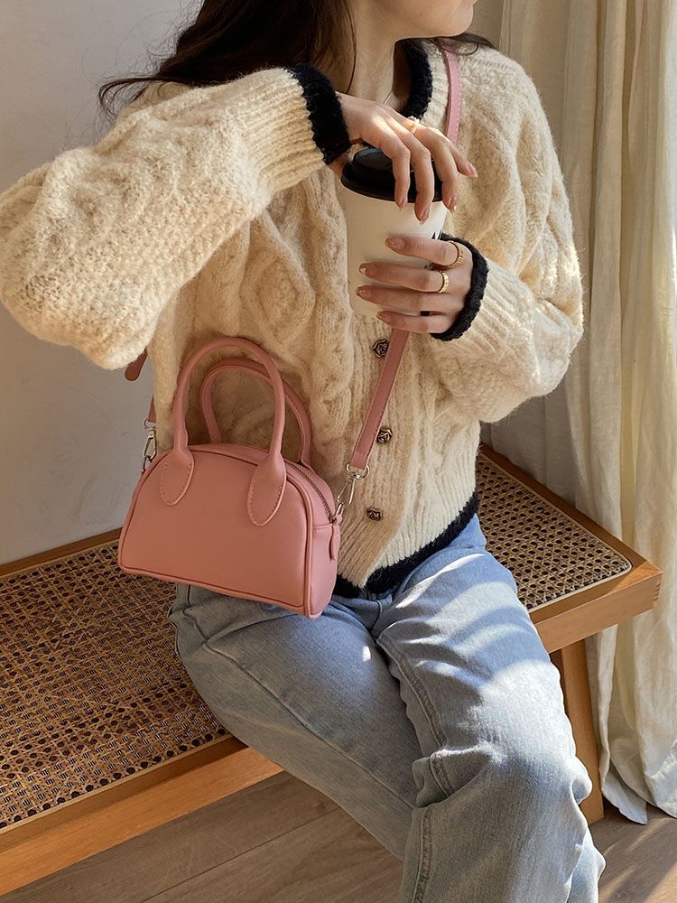 Pink Synthetic Tote Bag Cute Versatile One-shoulder Crossbody Bag Small Handbag