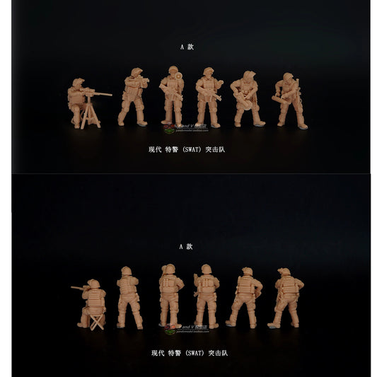 1/72 1/64 1/87 Special Weapons Tactics SWAT Team 6Person Squad A Unpainted Model