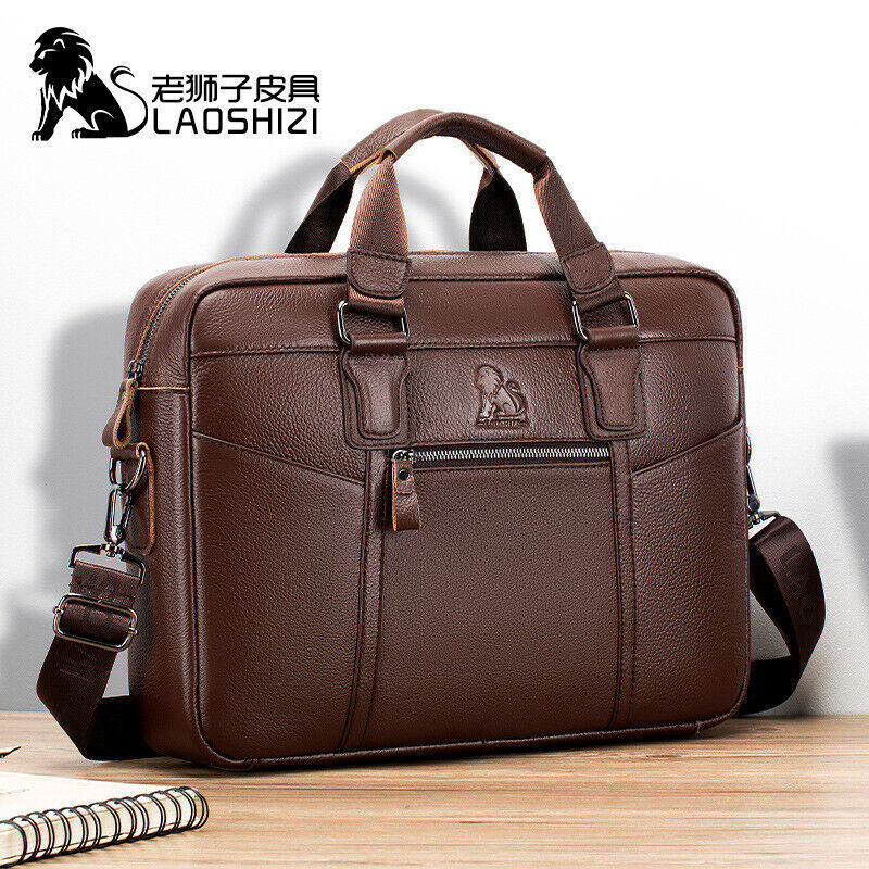 Men's Genuine Leather Shoulder Messenger Bags Business Work Bag Laptop Briefcase