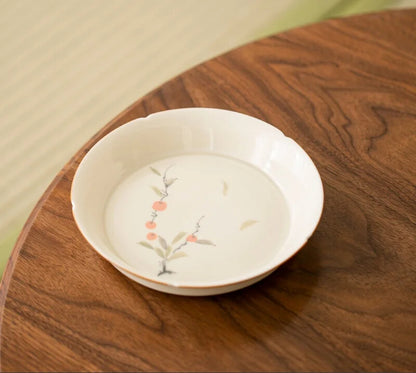 Hand-painted Bamboo Persimmon Ceramic Pot Table Tea Tray Fruit Snack Plate