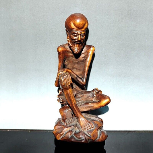 vintage wood carved men thin as a rake praying buddha statue mini wooden carving