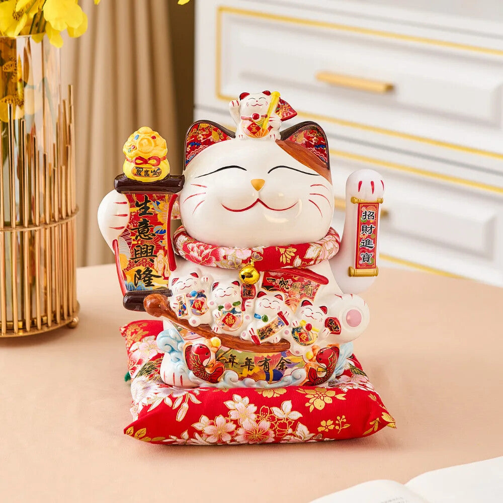Ceramic Maneki Neko Lucky Cat Home Decor Waving Hand Cat Feng Shui Ceramic