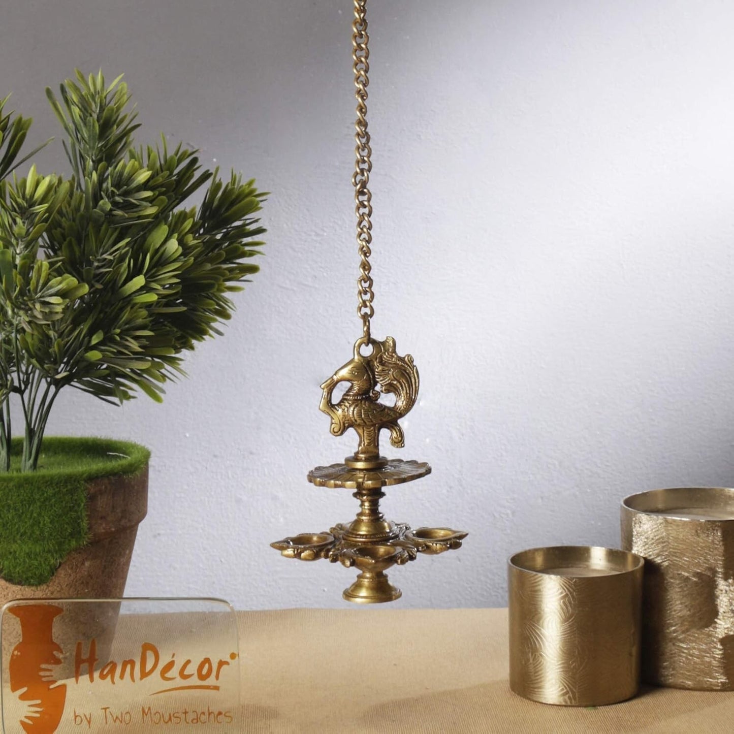 Brass Peacock Design Decorative Hanging Diya Lamps Home Decor Temple