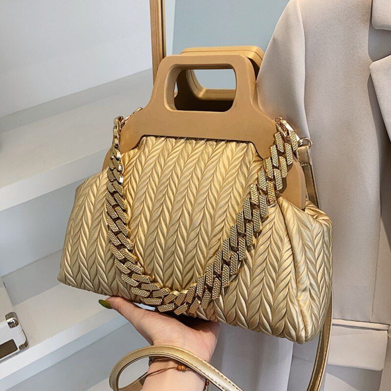 Clip Shell Bag Chain Crossbody Fold Totes Evening Clutch Handbag Shoulder Purse
