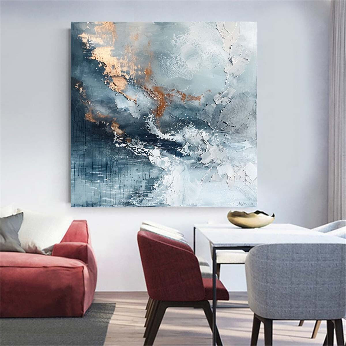 Handpainted Blue Abstract Oil Paintings On Canvas Abstract Wall Art Home Sea