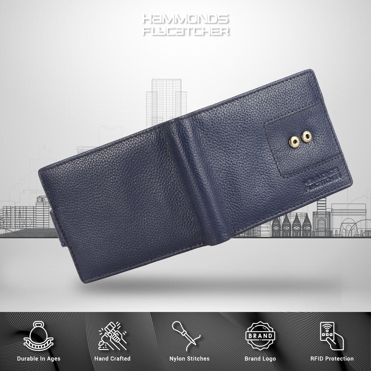 Brand New Authentic RFID Protected Blue BI-Fold Genuine Leather Mens Wallet