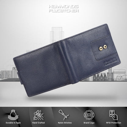 Brand New Authentic RFID Protected Blue BI-Fold Genuine Leather Mens Wallet