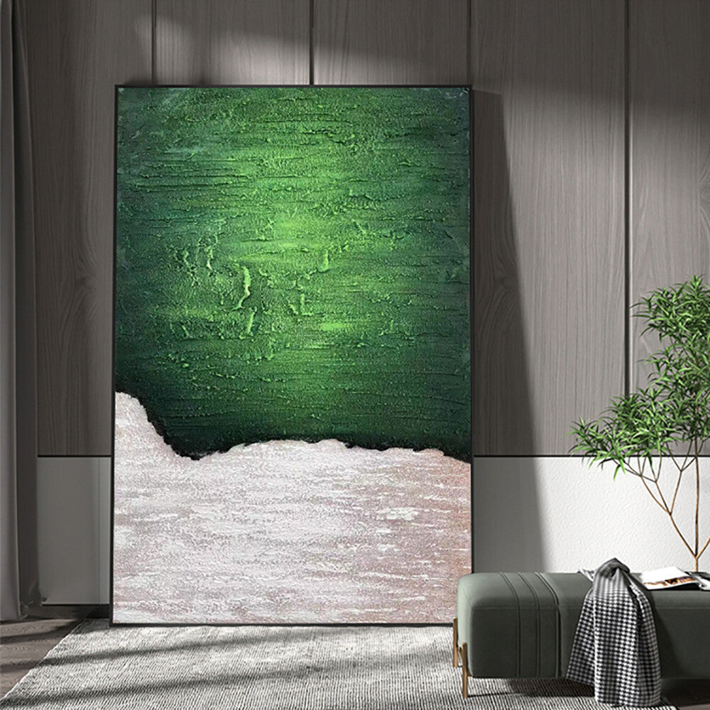 Abstract Thick Oil Art HandPainted Green Gray Abstract Oil Painting Handmade