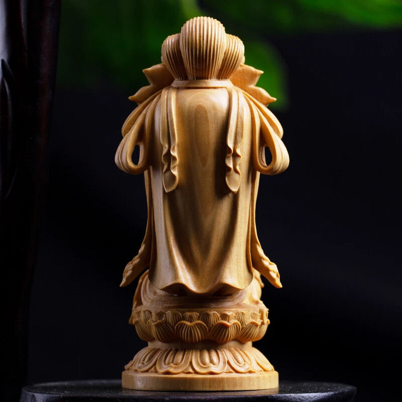 New Woodcarving Guanyin Cartoon Statue Hand Carving Solid Wood Buddhist Statue