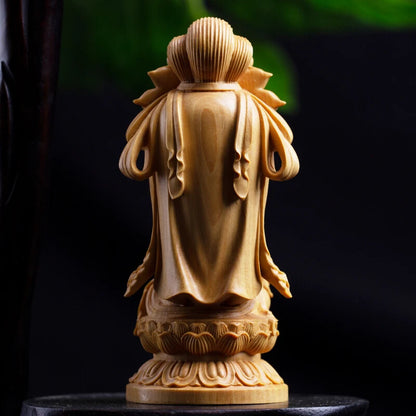 New Woodcarving Guanyin Cartoon Statue Hand Carving Solid Wood Buddhist Statue