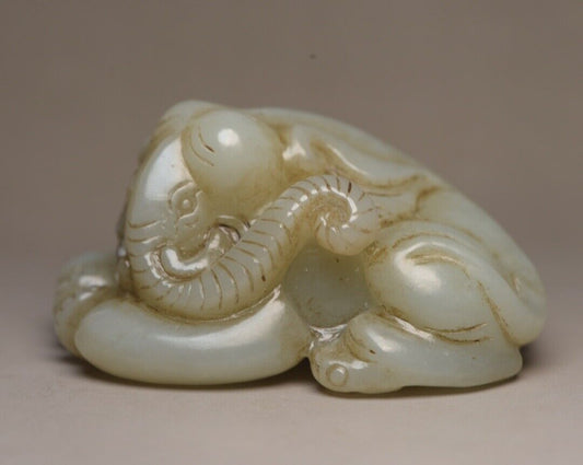 Collection Chinese Natural Hetian Jade Carved Elephant Statue Figurine Ornaments