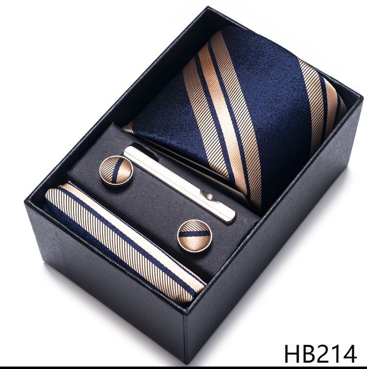 Men Neckties 5Pcs Business Ties Hanky Cufflink Set Clips Corbatas Gift Box 7.5cm
