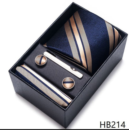 Men Neckties 5Pcs Business Ties Hanky Cufflink Set Clips Corbatas Gift Box 7.5cm