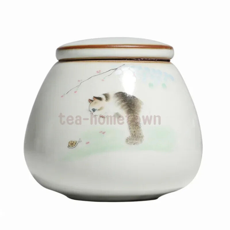 Chinese Ru Kiln Ceramics Tea Caddy Tea Leaf Container Travel Tea Bag Storage Box