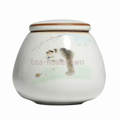 Chinese Ru Kiln Ceramics Tea Caddy Tea Leaf Container Travel Tea Bag Storage Box