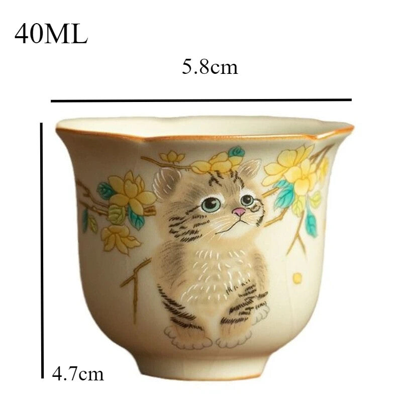Ru Kiln Cute Cat Teacup Cute Ceramic Tea Cup Chinese Tea Set Tea Cup