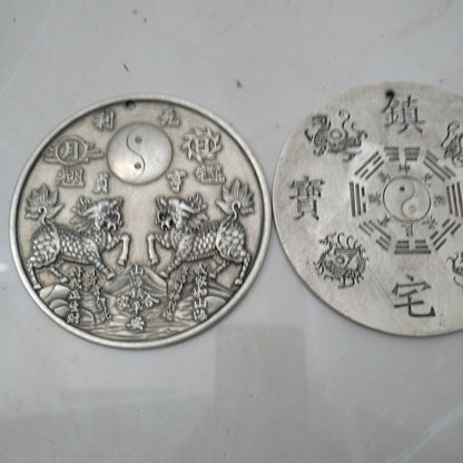 Vintage Chinese Qilin Convex Mirror Eight Trigrams Town Treasure Amulet
