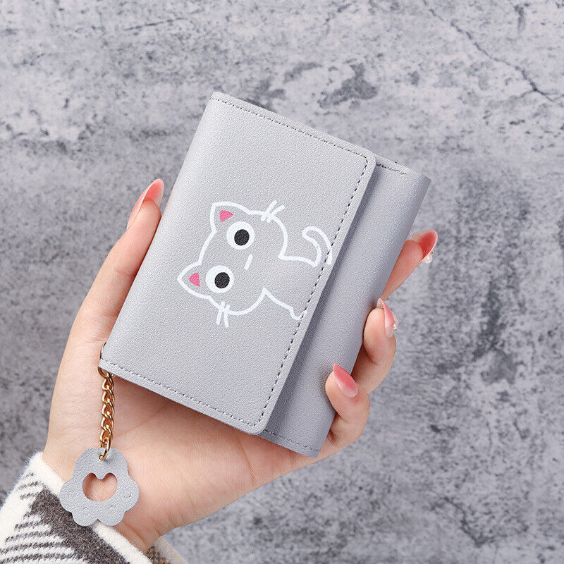 Women Wallet Cute Cat Short Wallet Leather Purse Girls Money Bag Card Holder