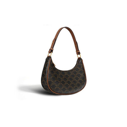 Underarm Bag Leather Shoulder Purse Vintage Printing Half Moon Crossbody Handbag