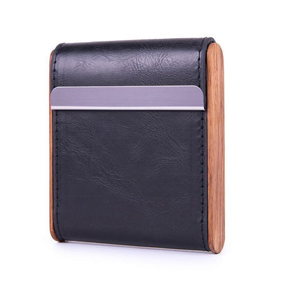 Cigarette Cases Solid Wood Leather Cigar Tobacco Holders Pocket Storage 9x10x2cm