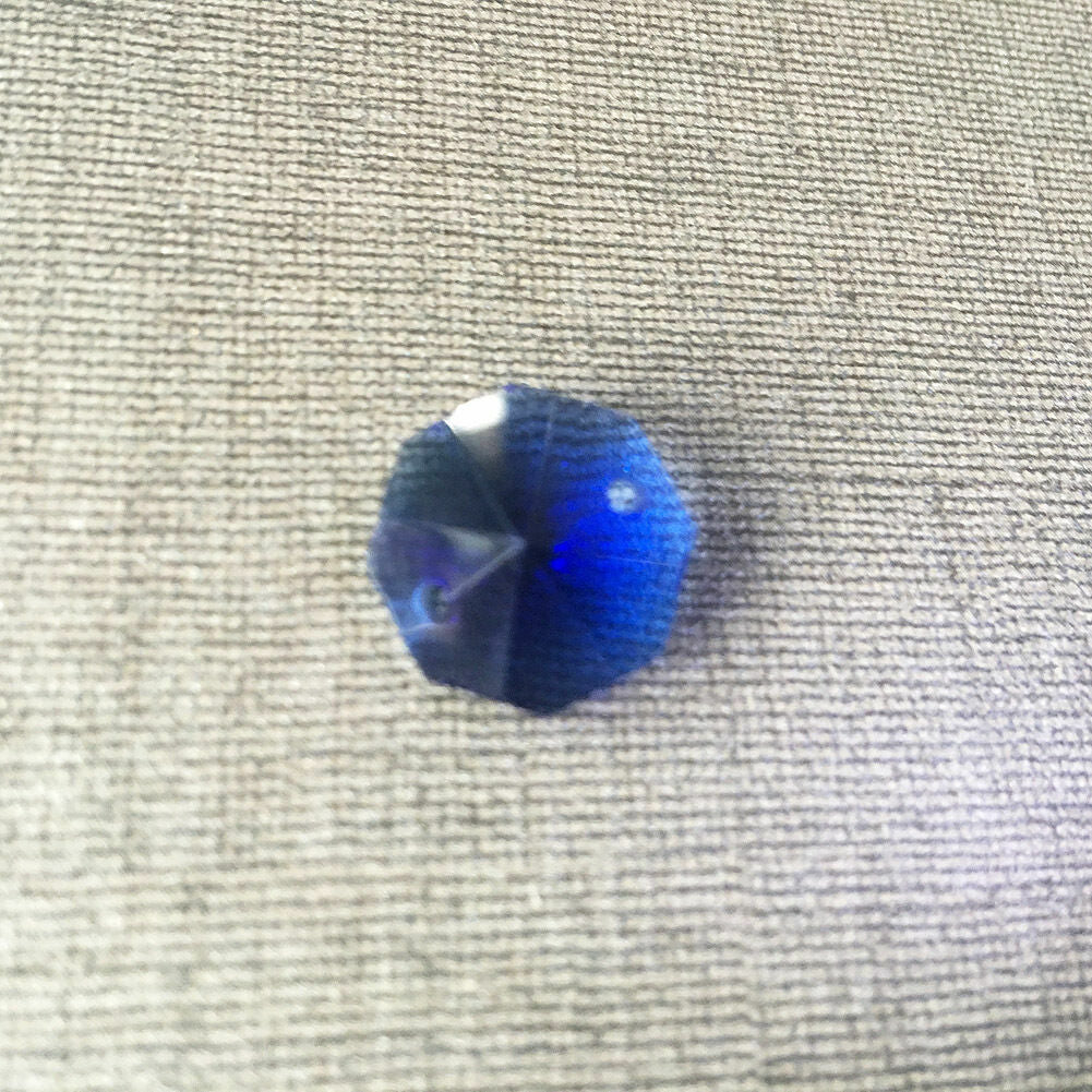 30Pc 14MM Blue Glass Octagon Crystal Beads Chandelier Part DIY Lamp Prism 2Holes