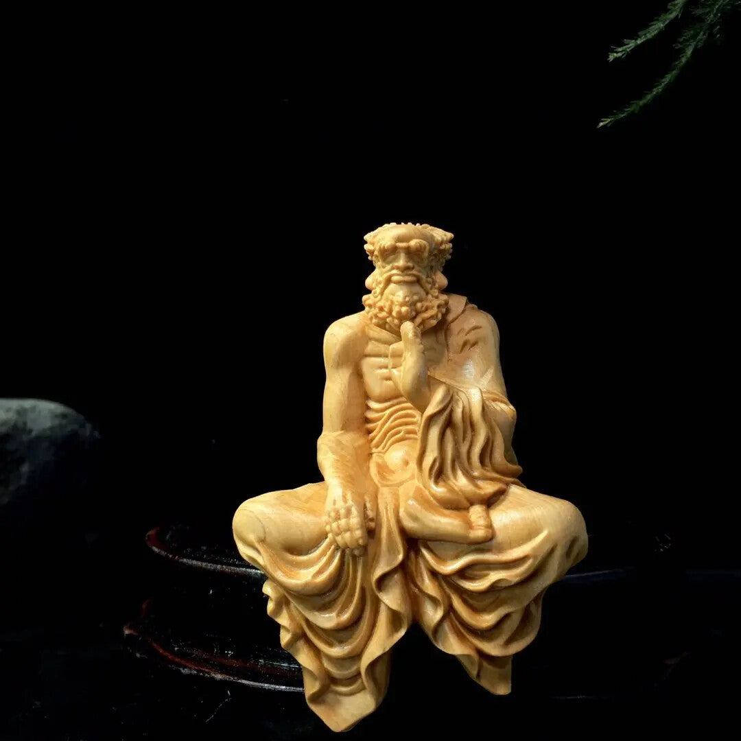 Solid Wood Bodhidharma, Patriarch Sculpture Statue, Buddhist Figure Ornaments