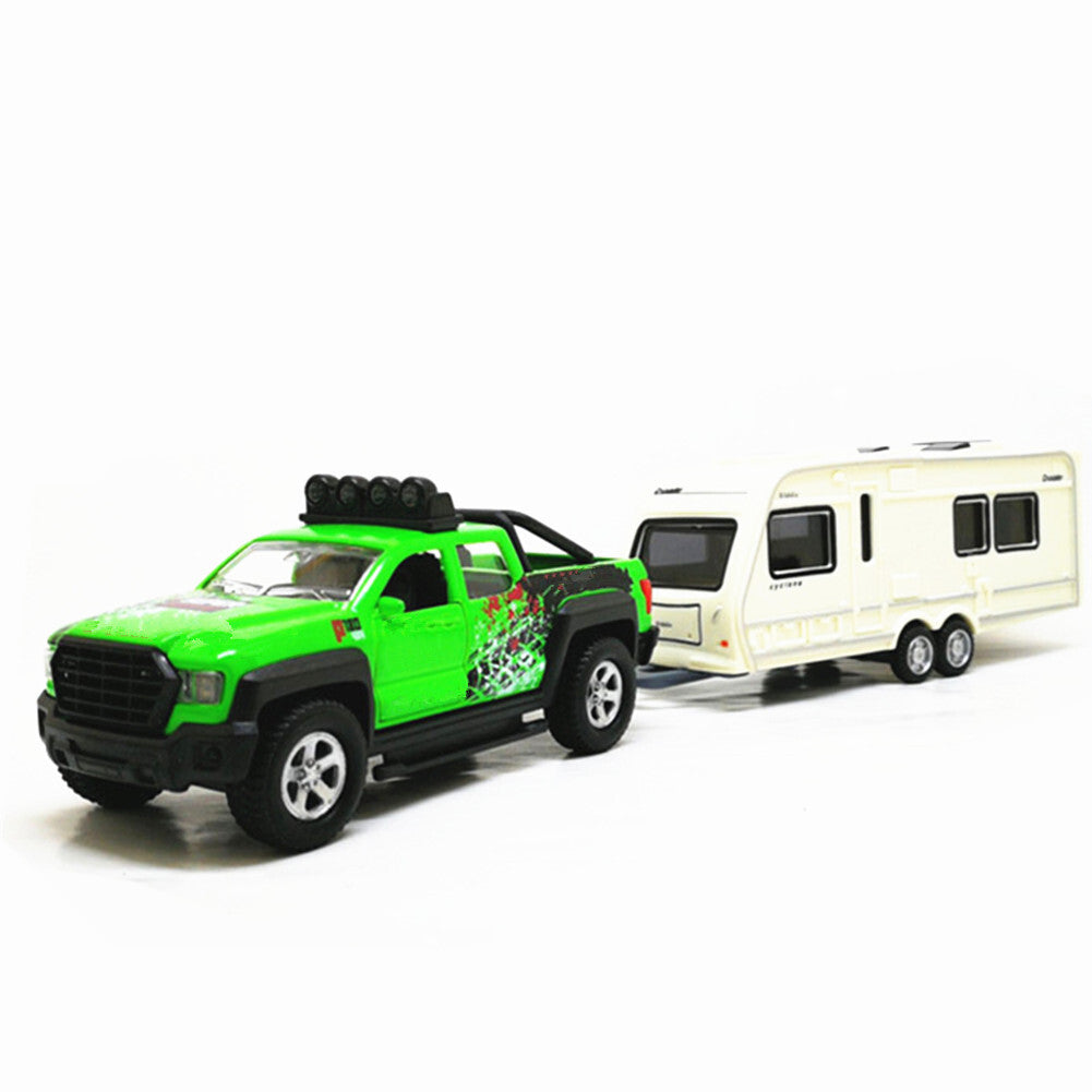 1:36 Trailer Tow Pickup Truck Model Car with Camper Van Diecast Toy Gift Boy e