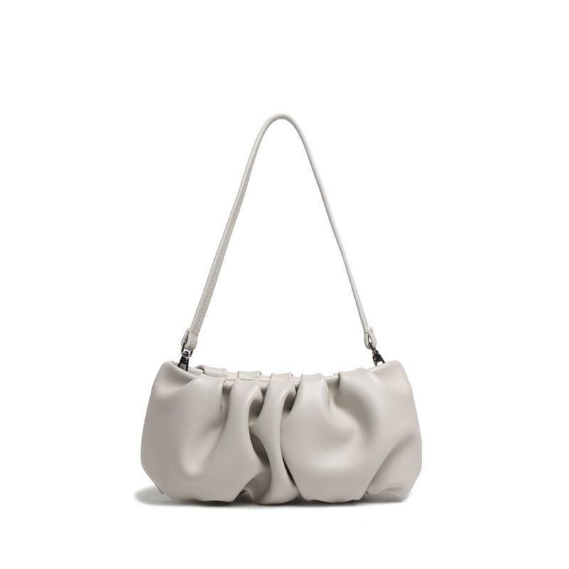 Summer Niche Style Leather One Shoulder Bag Trendy Pleated Solid Color Dumpling