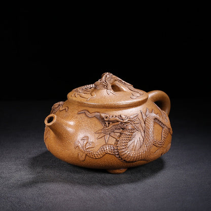 Chinese Yixing Zisha Clay Handmade Exquisite Teapot （龙石瓢 底款：曼希陶艺）