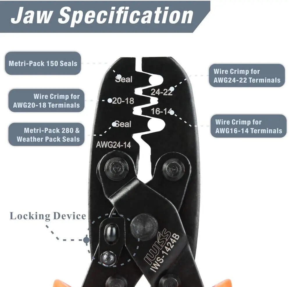 IWISS IWS-1424A/1424B Non Insulated Open Barrel Terminal Crimp Tool Weather Pack