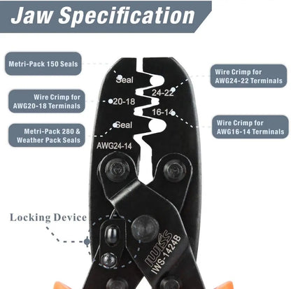 IWISS IWS-1424A/1424B Non Insulated Open Barrel Terminal Crimp Tool Weather Pack