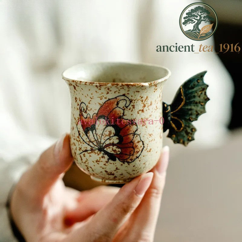 80ML Ceramic Handpainted Butterfly Flint Red Teacup Tea-tasting Cup Master Cup