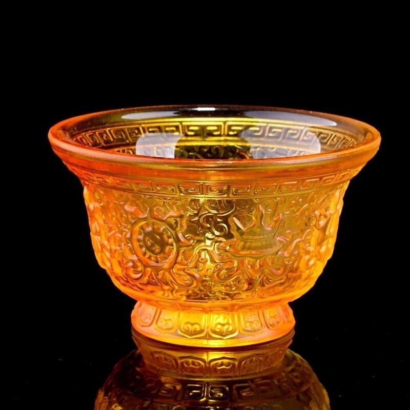 Buddhist Temple Tantric Eight Auspicious Glass for Bowls of Water Ornaments