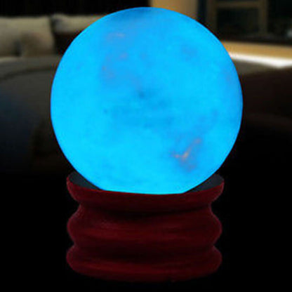 Natural Blue Luminous Quartz Crystal Sphere Ball Glow In Dark Stone +Base