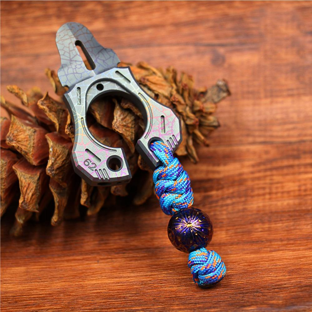 1PC Hand Carved Titanium Knife Lanyard Bead Bracelet Making Necklace Pendant