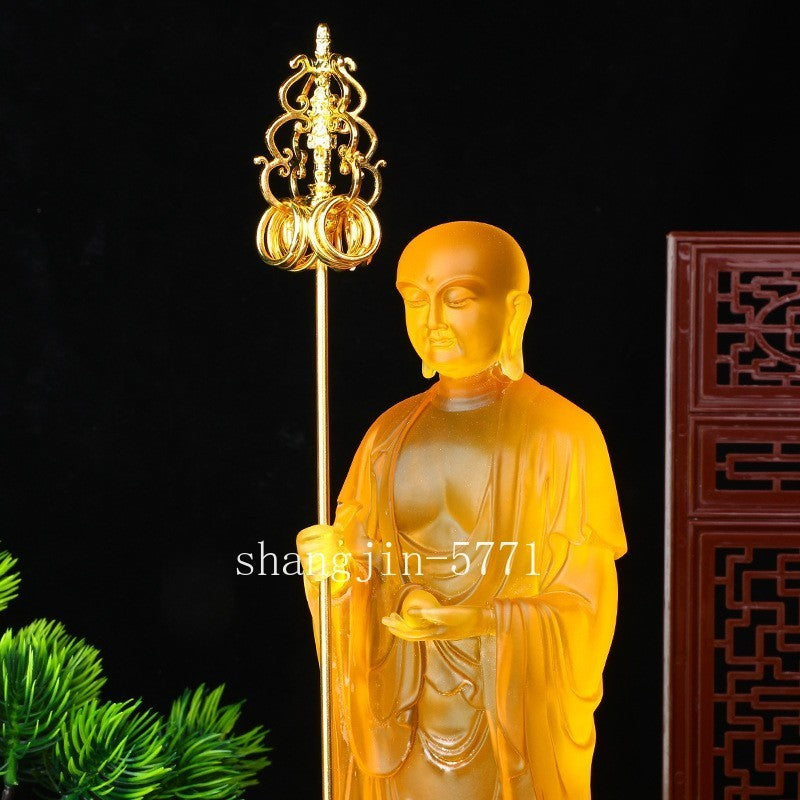 28cm Exquisitely Resin Ksitigarbha Bodhisattva Stand Buddha Statue Ornament