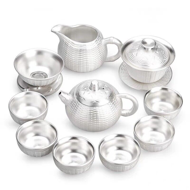pure silver print tea set 999 sterling silver tea pot gaiwan porcelain tea cups