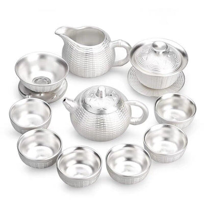 pure silver print tea set 999 sterling silver tea pot gaiwan porcelain tea cups